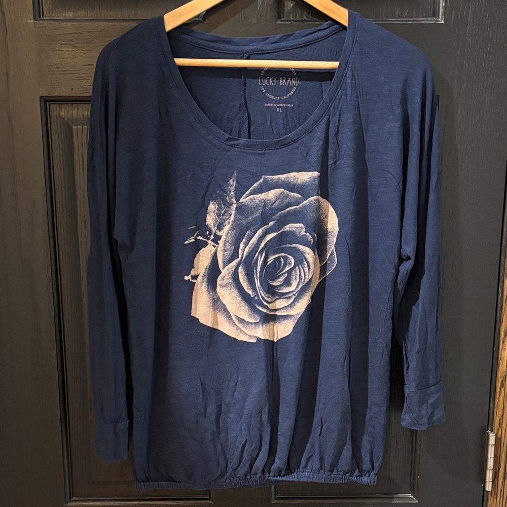 Lucky Brand Women's Navy Rose Long Sleeve Top